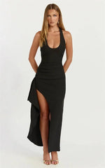 Halter Neck High Split Midi Dress
