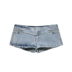 Denim Embroidered Button Jacket And Micro Shorts Set