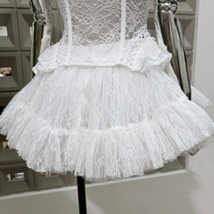 Lace Tie Fishbone Corset Top And Tulle Mini Skirt Set