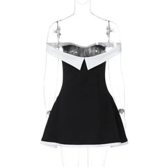 Black Off-shoulder Strap Mini Dress