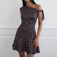One Shoulder Polka Dot Mini Dress