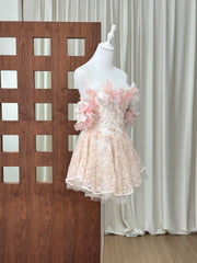 3D Floral Slash Neckline Embroidered Mini Dress