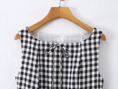 Plaid Print O-neck Sleeveless Mini Dress