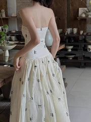 Strapless Embroidery Bow A-line Long Dress