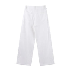 Side Studded Beading Straight Baggy High Waist Denim Pants