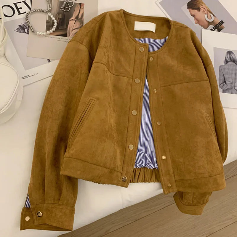 Brown Suede Stripe Lining Jacket Free From Label