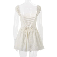 Off-Shoulder Eyelet Embroidery Corset A-Line Mini Dress