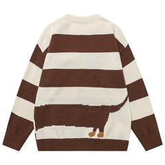 Dog Graphic Stripe Knit Pullover Top