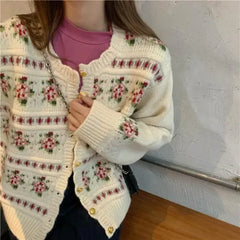 Floral Jacquard Knitted Cardigan