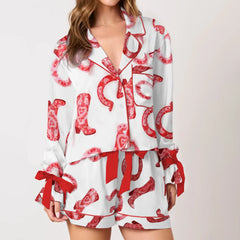 Bow/Boots Print Loungewear Pajama Set
