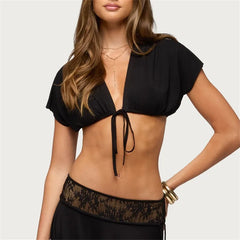 Black Open Back Cutout Crop Top