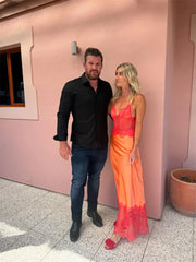 Lace Patchwork Deep V Neck Maxi Dress