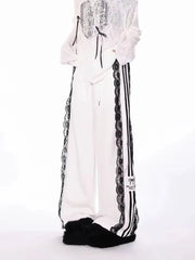 Lace Stripe Pants Wide Leg Trousers