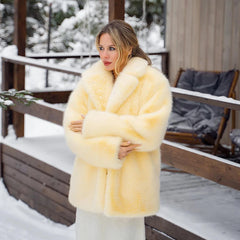 Solid Collar Faux Fur Coat Free From Label