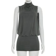 Sleeveless Side Hollow Out High Neck Mini Dress