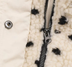 Beige Polka Dot Zipper Fleece Coat