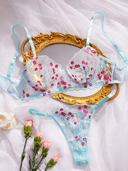 Blue Sheer Floral Lingerie Set