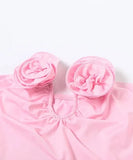 3D Floral-applique Strapless Women Pink Long Dress