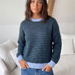 Striped Round Neck Mohair Sweater