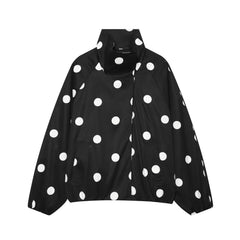 Polka Dot Printed Stand Collar Bomber Jacket