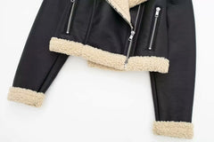  Women's black reversible jacket with fur and PU leather.