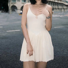 White Ribbed Bow Short Dress