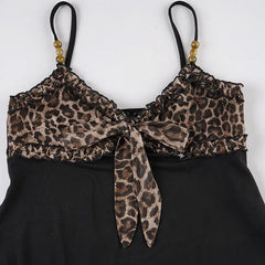 Leopard Print Mesh Ruffle Beaded Tank Top