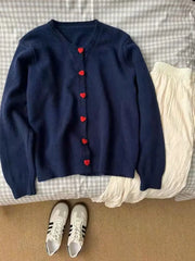 Heart-Shaped Button Fuzzy Sweater Cardigan