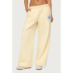 Yellow Flower Print Hoodie And Sweatpants Set