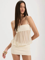 Spaghetti Strap Chiffon See Through Mini Dress