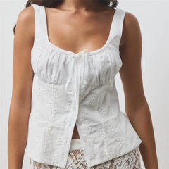 Eyelet Embroidery Peplum Button Down Top