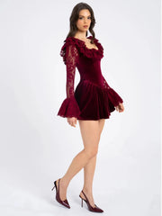  Women's velvet dress in red with a flared silhouette.