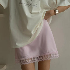 Lace Trim Satin Mini Skirt