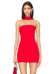 Strapless Folds Mini Dress With Mesh Scarf