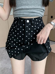 Polka Dots Buttoned Layered Mini Skirt