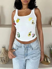 Patchwork Sequins White Tank Top