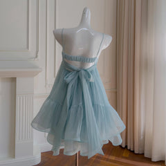 Strapless Frill Tulle Back Bow Mini Dress
