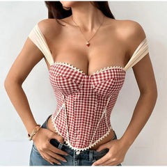 Plaid Corset Tie Back Strappy Top