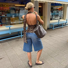 Brown  Polka Dot Scarf Halter Neck Top