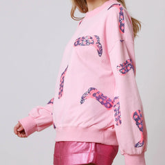 Sequin Boots Print Sweatshirt
