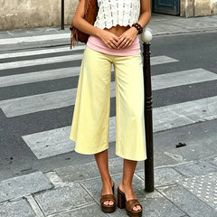 Fold Over Waist Wide Leg Capri Pants