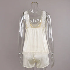 Satin Lace Trim Top And Shorts Pyjama Set