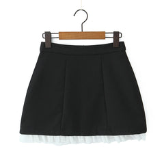 Solid Mini Skirt With Lace Trim