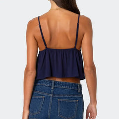 Babydoll Bow Tied V Neck Crop Top