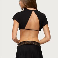 Black Open Back Cutout Crop Top