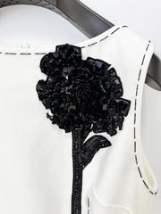 White Sleeveless O Neck Beaded Sequin Flower Mini Dress