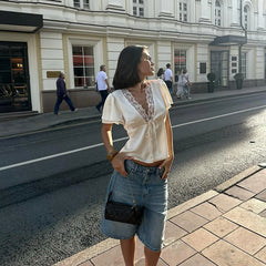 White Lace V-Neck Top