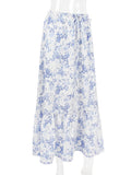 Blue Floral Print Hook Corset Top and Midi Skirt