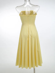 Yellow Strapless  Detachable Crop Corset Midi Dress