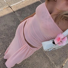 Pink Strapless Top Bandage Maxi Skirt Set